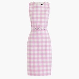 J Crew belted gingham sheath dress in bi-stretch cotton. Pink. 8. VGUC. L2608.